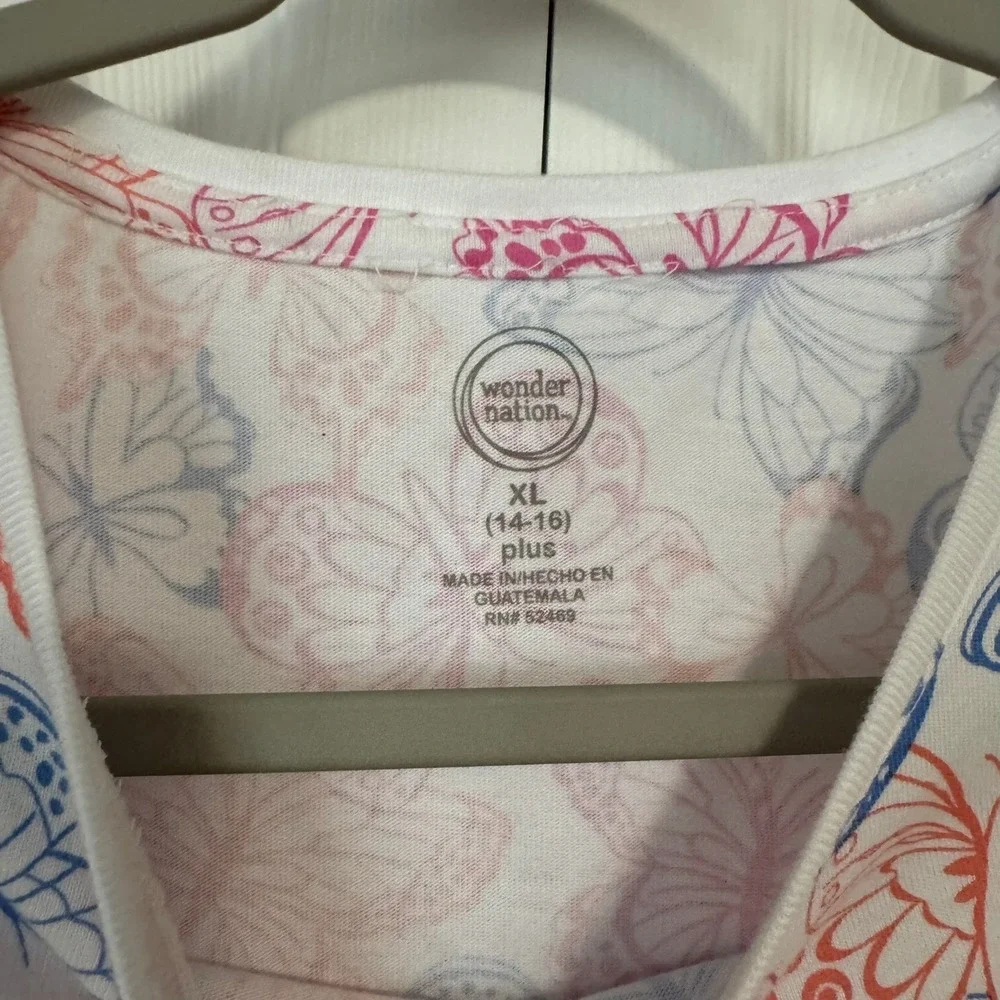 Wonder Nation Girls XL Plus Butterfly Print Short Sleeve T-Shirt Multi colored - Picture 2 of 5